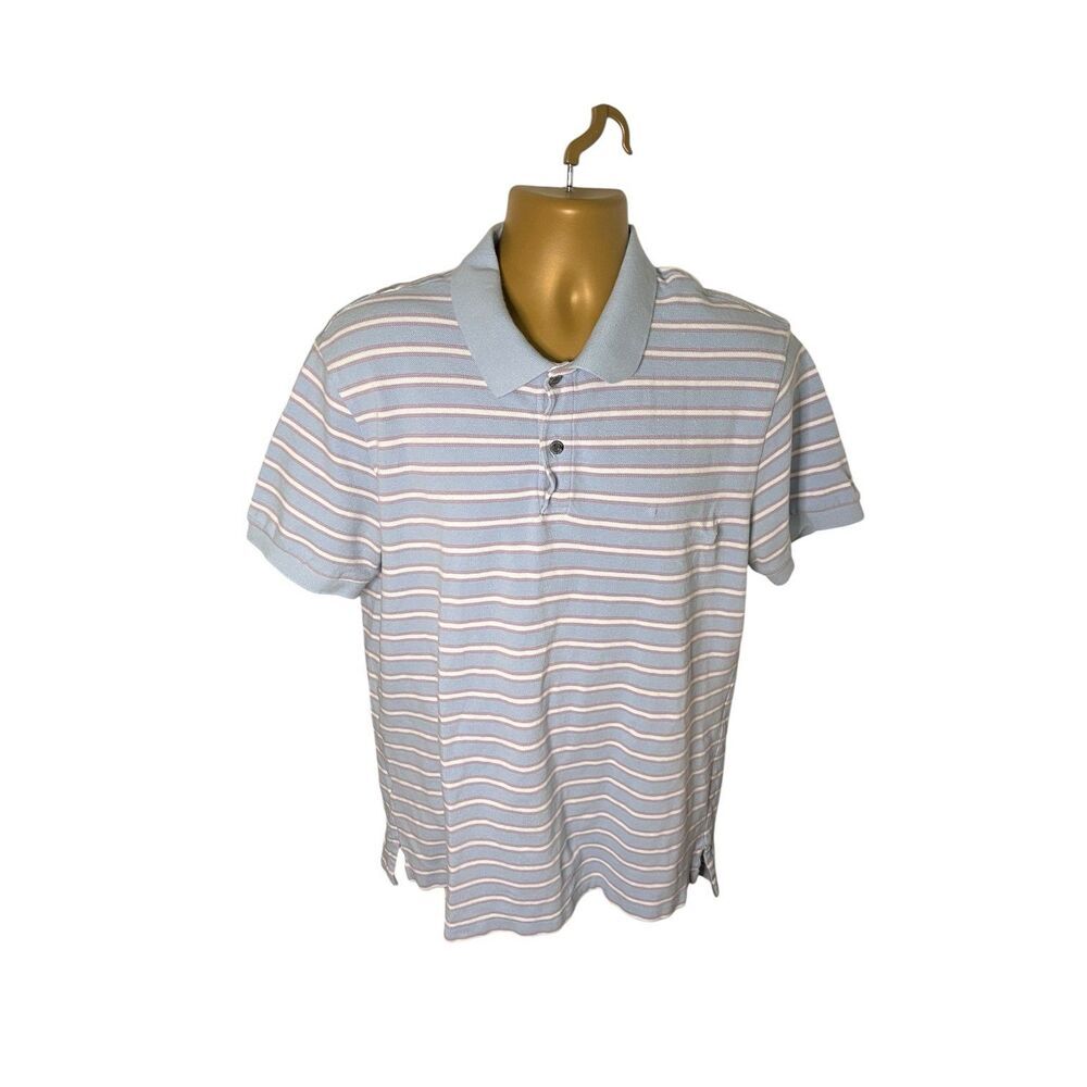 Eddie Bauer Striped Pique Polo Shirt Short Sleeve Blue White L
